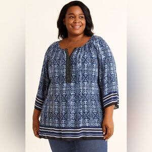 Catherines accordion pop over Artsy Beaded Blouse size 2x office professional